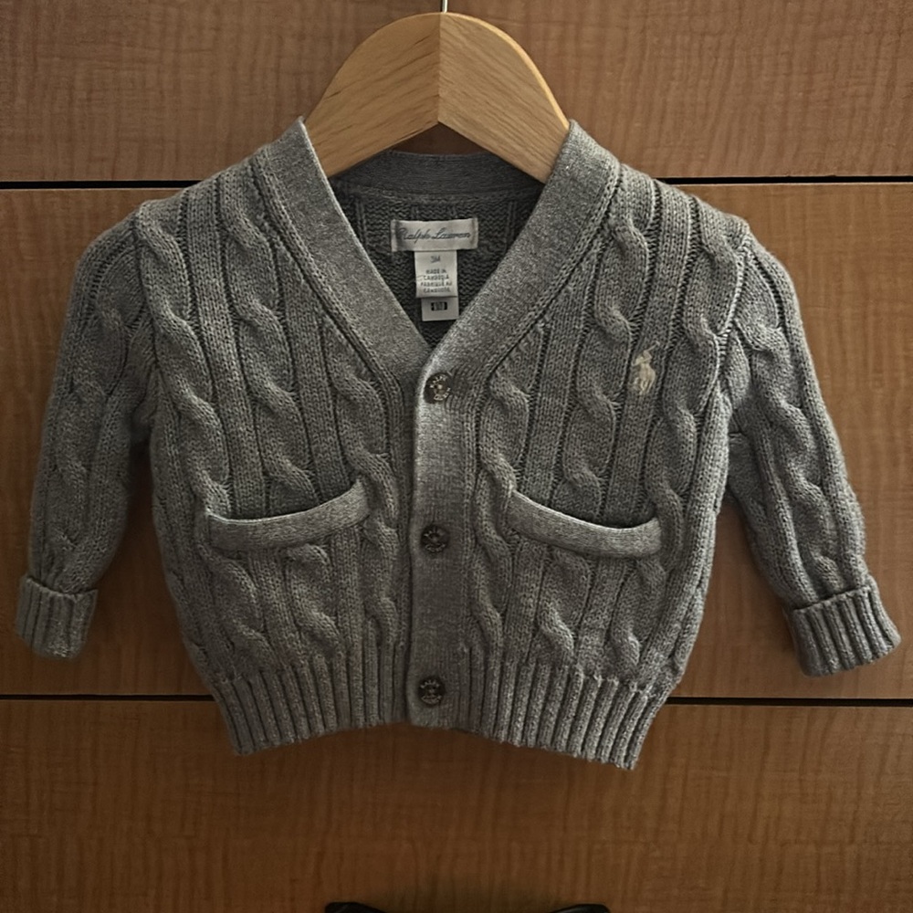 New Ralph Lauren baby cardigan sweater classic gray cable knit 3 months boy/girl